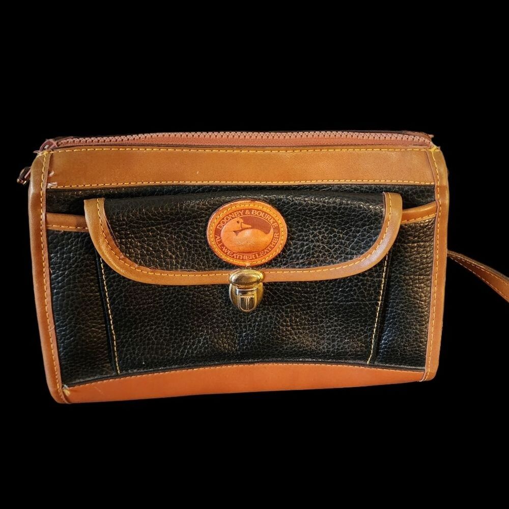 Vintage Dooney & Bourke AWL Carrier Shoulder Bag in Black with Burnt Cedar Trim
